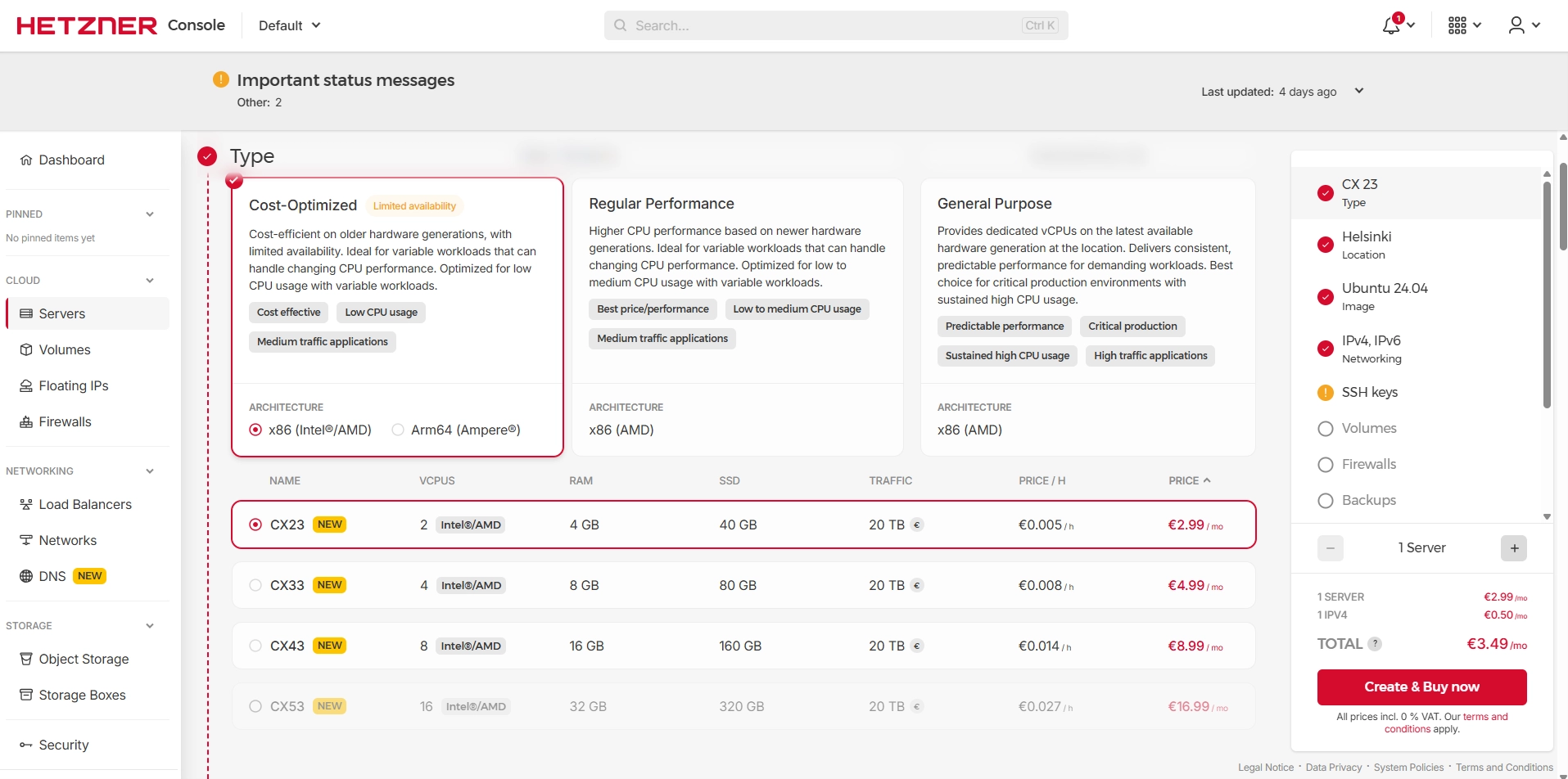 لیست قیمت سرور های هتزنر