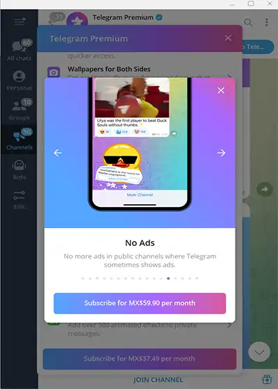 بدون تبلیغات تلگرام پرمیوم