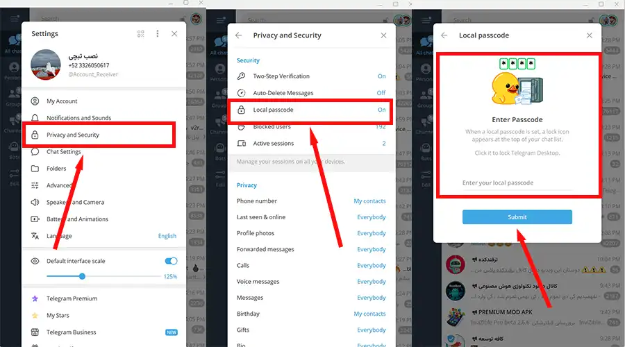 تنظیم قفل محلی (Passcode Lock)
